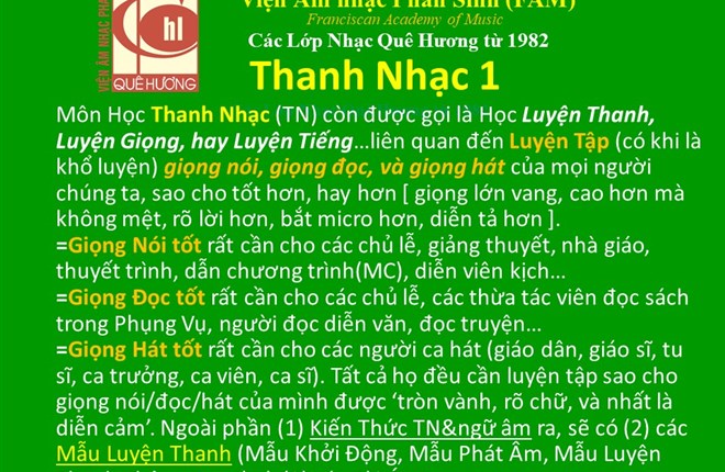 Thanh Nhạc cấp 1 (Luyện Thanh CĂN BẢN). Xuân Thảo Cập nhật 15-8-2021