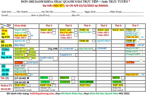 THÔNG BÁO về Khoá Nhạc Dài Hạn Quanh Năm 1(Học kỳ 1) từ CN, 4/9-31/12 năm 2022  Trực tiếp và ONLINE*