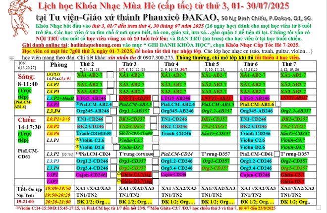THÔNG BÁO về Khoá Nhạc CẤP TỐC MÙA HÈ 7-2025, từ thứ 3, 1-/7 đến trưa thứ 4, 30/7-2025  Trực tiếp