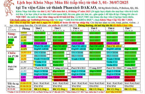 THÔNG BÁO về Khoá Nhạc CẤP TỐC MÙA HÈ 7-2025, từ thứ 3, 1-/7 đến trưa thứ 4, 30/7-2025  Trực tiếp